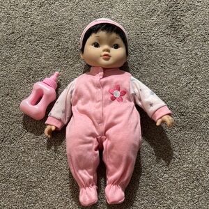 Pink Asian Baby Doll with Bottle - Soft Plush Outfit